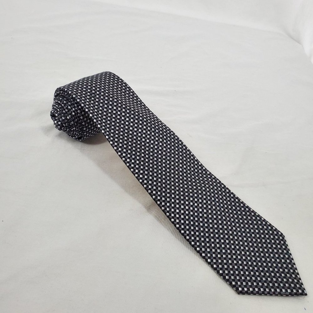 Black Gray Silk Tie Geometric Pattern Men's